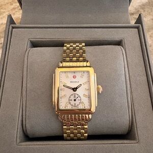 Michele Watch Deco Mid 18k Gold Diamond Dial Watch 0.08cttw